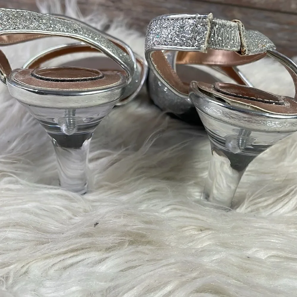 Mootsie Tootsies Ladies Strappy Silver Glittery Clear Heels, Size 6, Mo Jericho